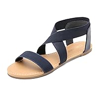 DREAM PAIRS Women's Elastic Ankle Strap Flat Sandals Summer Dressy Shoes Cute Strappy Gladiator Sandals