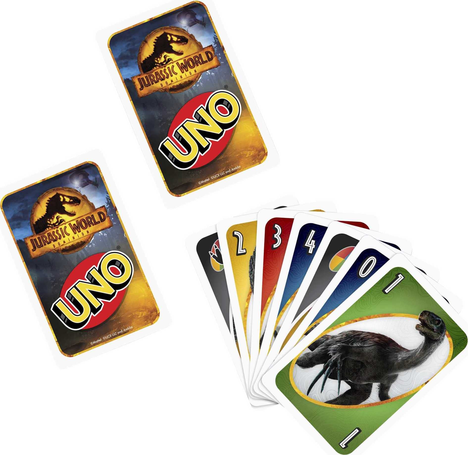 UNO Jurassic World Dominion Card Game with Themed Deck & Special Rule, Gift for Kid, Adult & Family Game Nights, Ages 7 Years Old & Up
