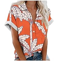 Summer Beach Tops for Women Fashion Casual Floral Tropic Print Tees Hawaiian T-Shirt Short Sleeve Button Down Shirts