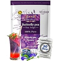 Hida Beauty Dried Butterfly pea flower tea 30 Tea bags Herbal Blue Natural Pure colors for drinks hot cool purple violet funness party food bakery pasta cocktail rice