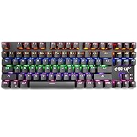 ONE-UP G300 LED Rainbow Backlit Mechanical Gaming Keyboard Small Metal Mechanical Gamers Keyboard 87 Key Computer USB Gaming Keyboard with Blue Switches for PC Gaming (Black) (Renewed)
