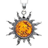 Genuine Baltic Amber & Sterling Silver Large Sun Star Pendant without Chain - 1864