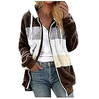 Ceboyel Women Color Block Fleece Jacket Sherpa Teddy Jackets Coat Fleece Fuzzy Cardigans Trendy Warm Winter Clothes 2023