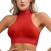 YiZYiF Women's Ultra-Thin Sexy Tanks Tops Oil Shiny Turtleneck Sleeveless Tight Vest Crop Tops
