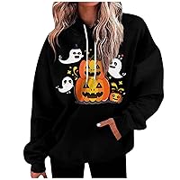Woman's Hoodie Plus Size Halloween Hooded Sweatshirts for Women Pumpkin Ghost Graphic Hoodie Casual Loose Pullover