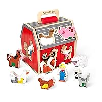 Wooden Take-Along Sorting Barn Toy with Flip-Up Roof and Handle, 10 Wooden Farm Play Pieces - Farm Toys, Shape Sorting And Stacking Learning Toys For Toddlers And Kids Ages 2+