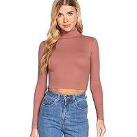 NE PEOPLE Women's Turtle Neck Crop Top - Long Sleeve Ribbed Knit Casual Basic Cropped T Shirts
