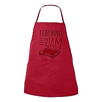 Teacher Cooking Apron, Teaching is My Jam Educator Inspired, Kitchen Apron, Grilling Apron W/Two Pockets (Red)