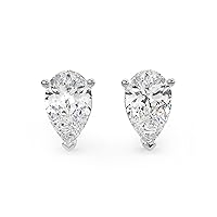 14K Solid Gold Lab Grown Moissanite Diamond Pear Shape Solitaire Stud Earrings | 1.0 to 2.0 CTW | Screw Back or Push Back Posts | Made in USA | By Adora Fine Jewelry