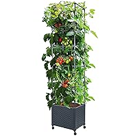 Raised Garden Bed Planter Box with Trellis, 67.6” Tomato Planters for Climbing Plants Vegetable Vine Flowers Outdoor Patio, Tomatoes Cage w/Self-Watering & Wheels