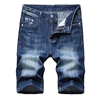 Men's Fashion Denim Shorts Summer Ripped Jeans Straight Type Bermuda Shorts Regular Jean Shorts for Men Knee Length