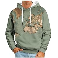 Hoodies For Men Big Tall 3D Graphic Hoodie Novelty Map Print Pullover Casual Drawstring Pocket Hooded Sweatshirts