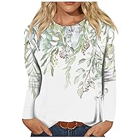 Womens Long Sleeve Tops Dressy Casual Striped Flower Print Shirts Soft Crewneck Plus Size Tops T-Shirt