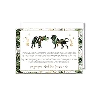 Tropical Jungle Baby Shower Thank You Cards with Envelopes Blank Note Prefilled Message from Gender Neutral Thanking for Gifts, Royal Green and Gold Stationery Set 4x6, 25 Pack Printed