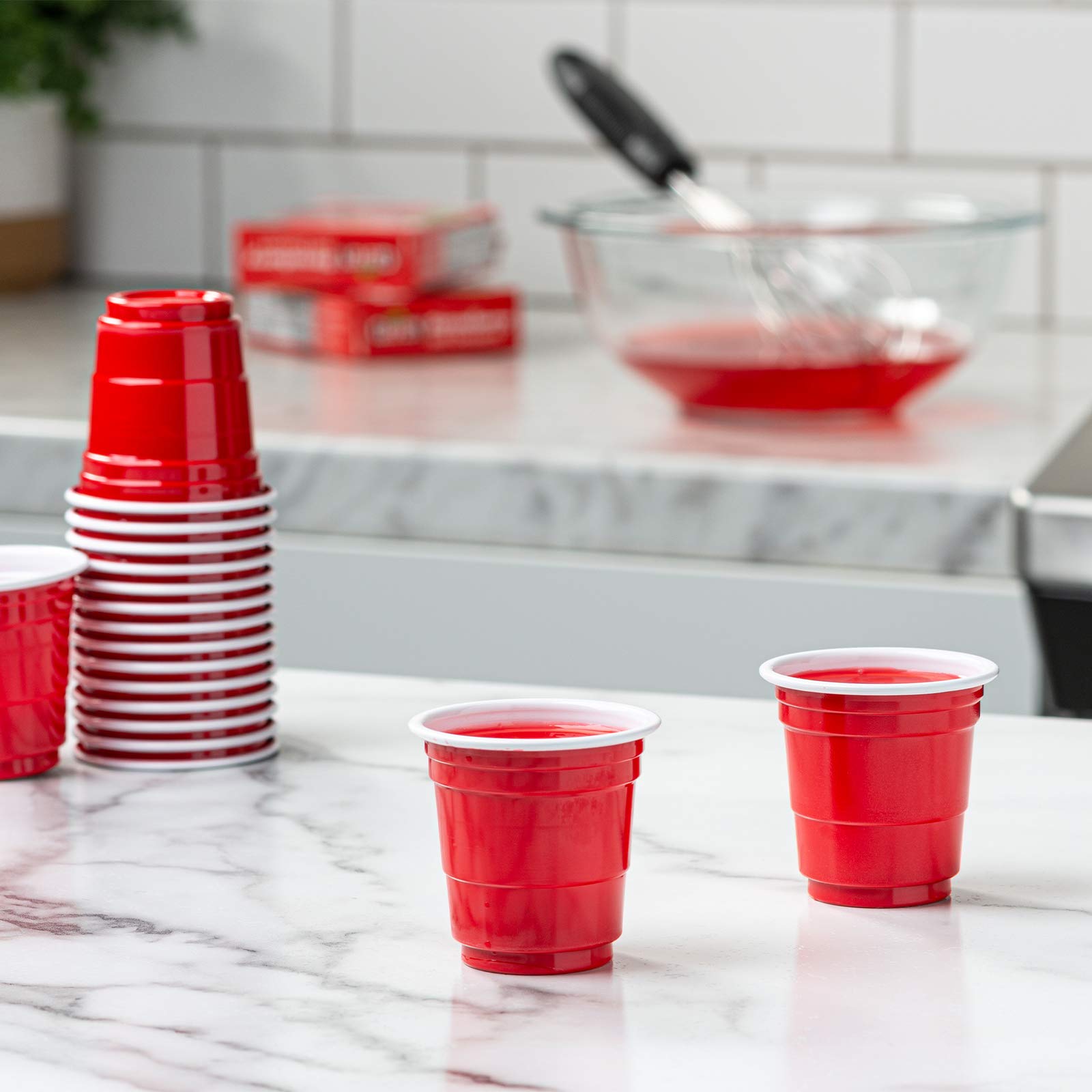 Comfy Package [300 Count] 2 oz. Mini Plastic Shot Glasses - Red Disposable Jello Shot Cups