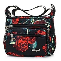 Womens Nylon Crossbody Bag With Flowers Shoulder Messenger Bags Wallet Multicolor (black 1)