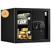 Tenamic Fireproof Safe Box 1.2 Cuft Electronic Digital Security Box, Keypad Small Lock Box Cabinet Safes with Internal Light, Solid Alloy Steel Office Hotel Home Safe with 2 Passwords, Black