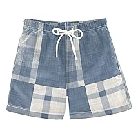 Boys' Swim Trunks Elastic Boys Golf Shorts Swim Trunks for Boys Blue Plaid 2T