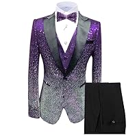 Men's Suit Gradually Changing Color Sequin Blazer Peak Notch Lapel Tuxedo for Wedding Party Groom Host (Blazer+Vest+Pants)