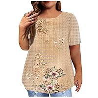 Womens Plus Size Tops 2024 Casual Round Neck Short Sleeve Tees Spring Graphic Comfortable T Shirts Outfits