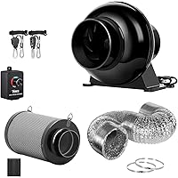 iPower 4 Inch 195 CFM Upgrade Inline Fan, Air Carbon Filter, 8 Feet Ducting Speed Controller Rope Hanger, Exhaust Blower for Grow Tent Ventilation