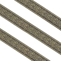 SUPERFINDINGS 7.7 Yard 2 Inch Wide Vintage Jacquard Ribbon Boho Jacquard Ribbon Black Gold Emobridered Woven Ribbon Floral Fabric Trim Ethnic Ribbon for Embellishment Craft Home Decor