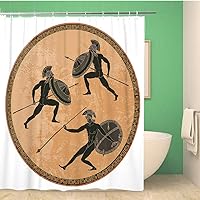 Bathroom Shower Curtain Ancient Greek Soldiers Black Figure Pottery Greece Mural Painting Spartans Polyester Fabric 60x72 inches Waterproof Bath Curtain Set with Hooks