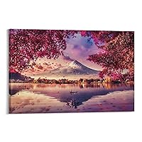 Oriental Style Decorative Art - Asian Decorative Wall - Japanese Mount Fuji And Red Cherry Blossom P Canvas Painting Posters And Prints Wall Art Pictures for Living Room Bedroom Decor 24x36inch(60x90