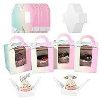 60 Pcs Individual Cupcake Boxes, Single Cupcake Containers, Cupcake Carriers with Handle, Clear Window and Insert - Sold Wholesale/in Bulk (Multicolored Gradients)