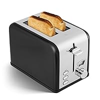YSSOA Stainless Steel Toaster 2 Slice with 1.5” Wide Slot & Removable Crumb Tray, 5 Shade Options and Bagel/Defrost/Cancel Functions, for Various Bread & Waffle, Retro Black