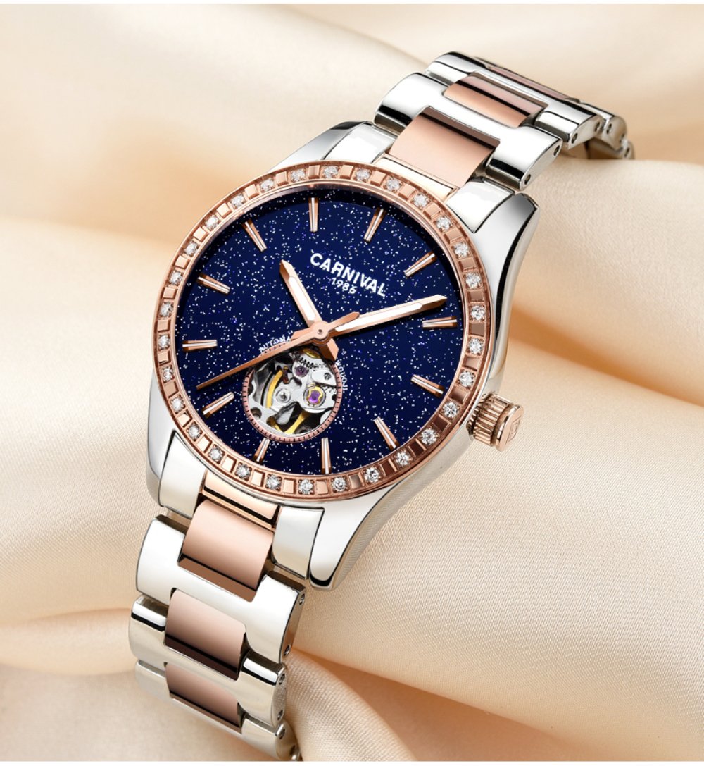 TEINTOP Carnival Women's Automatic Mechanical Watch with Blue Starry Sky
