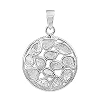 MOONEYE 0.50 CTW Natural Diamond Polki Round Pendant 925 Sterling Silver Platinum Plated Slice Diamond Jewelry