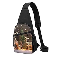 Sling Bag Crossbody for Women Fanny Pack Christmas trees Deer Chest Bag Daypack for Hiking Travel Waist Bag