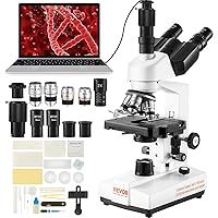 VEVOR Trinocular Compound Microscope, 40X-5000X Magnification, Digital Laboratory Trinocular Compound LED Microscope Two-Layer Mechanical Stage Computer Connection for Students and Laboratory