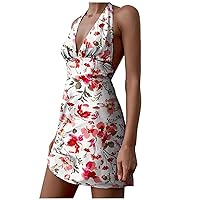 Women's Casual Dresses Printed Camisole Strapless Shirred Mini Beach Dress Pencil Dress High Waist Summer Sundress Daily Wear Streetwear(1-White,16) 2380