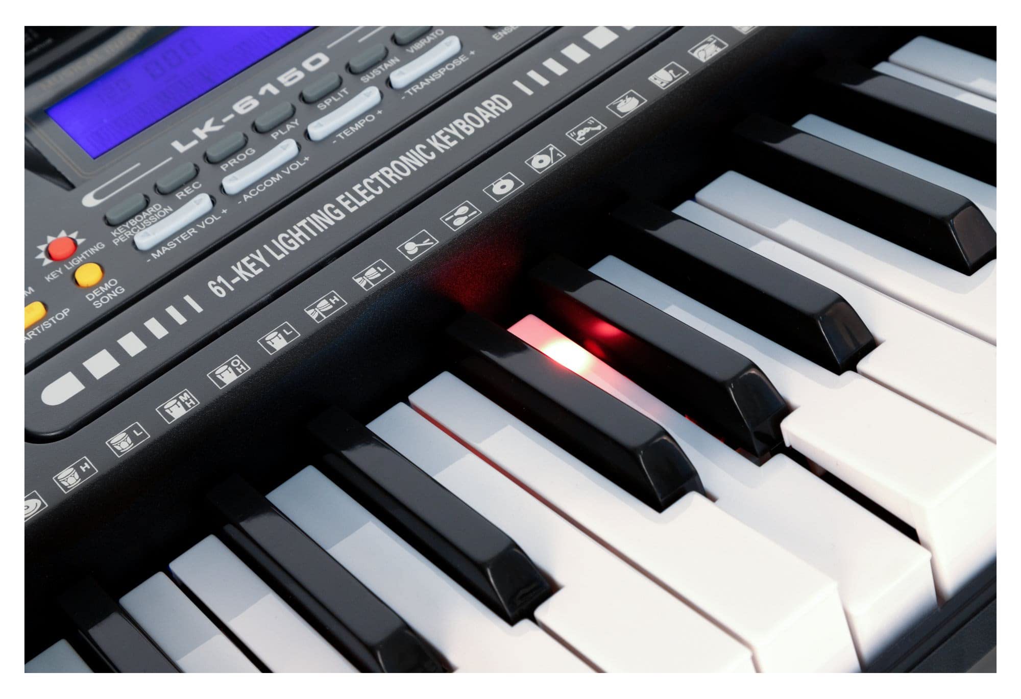 McGrey LK-6150 61 Tasten Keyboard Set - Einsteiger-Keyboard mit 61 Leuchttasten - 255 Sounds und 255 Rhythmen - integrierter MP3-Player - inkl. Ständer und Hocker - Schwarz