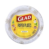Glad Everyday Disposable Paper Plates with Holiday Gold & Silver Snowflake Holiday Design | Heavy Duty Paper Plates, Microwavable Paper Plates for Everyday Use | 7 Inch, 30 Count