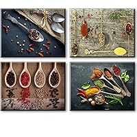 Kitchen Pictures Wall Decor, SZ 4 Piece Set Spice and Spoon Vintage Canvas Wall Art, Ready to Hang Retro Canvas Prints