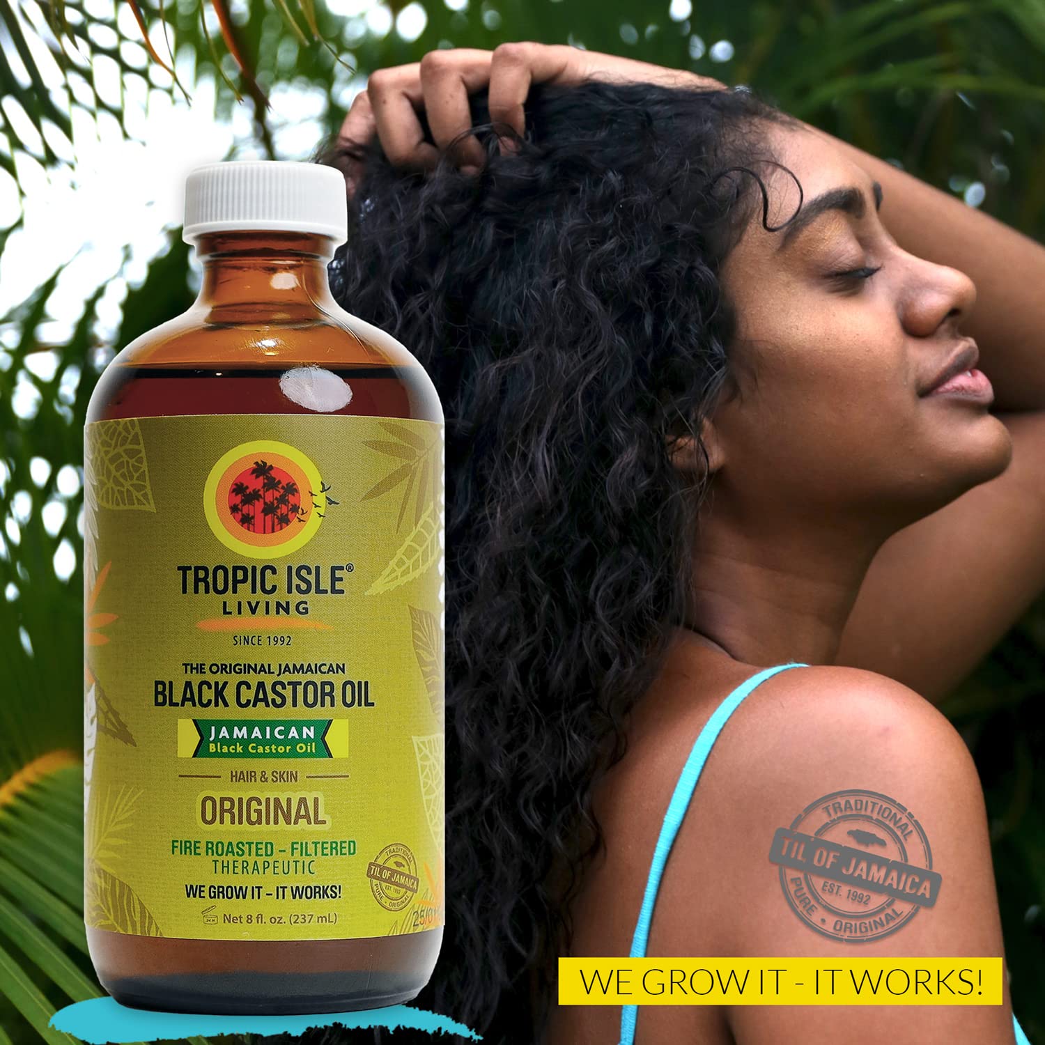 All Natural Jamaican Black Castor Oil | Rich in Vitamin E, Omega Fatty Acids and Minerals | For Hair Growth Oil, Skin Conditioning, Eyebrows & Eyelashes, Scalp and Nail Care | Grow, Strengthen, Moisture & Repair - Glass Bottle 8oz (Pack of 2)