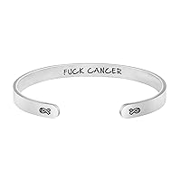 Memgift Cancer Bracelets Survivor Inspirational Motivational Jewelry Gifts for Her Ribbon Engraved Cancer Mantra Cuff