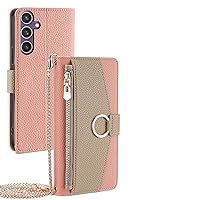 Wallet Case for Samsung Galaxy S24ultra/S24plus/S24 Luxury Fashion Flip Purse Leather Cover with Card Slots Crossbody Case with Mirror (S24 Ultra,Pink)