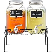 Tall Square Glass Mason Jar Drink Dispenser With Stainless Steel Spigot, 80  oz (2.36 Liters) 