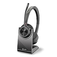 Plantronics Poly - Voyager 4320 UC Wireless Headset + Charge Stand Headphones with Boom Mic - Connect to PC/Mac via USB-A Bluetooth Adapter, Cell Phone via Bluetooth - Works with Teams, Zoom &More