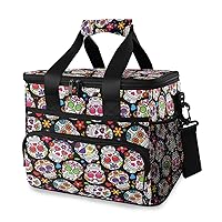 ALAZA Halloween Colorful Floral Sugar Skull Black Large Cooler Lunch Bag, Waterproof Cooler Bag for Camping, Picnic, BBQ, Family Outdoor Activities
