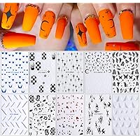10 Sheets French Nail Stickers for Nail Art, Nail Art Supplies 3D Self-Adhesive Nail Decals Star Moon Butterfly Flower Flame Strips Lines French V Design Glitters Manicure Tips Nail Art Decoration
