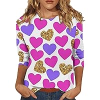 Valentines Day Shirt,3/4 Sleeve Shirts for Women Cute Valentine's Day Print Graphic Tees Blouses Casual Plus Size Basic Tops