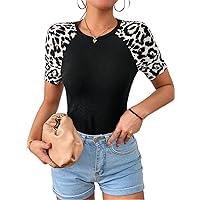 Women's Tops Shirts Sexy Tops for Women Leopard Print Raglan Sleeve Tee Shirts for Women