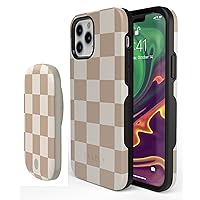 Casely Bundle with Case Compatible with iPhone 12 Pro Max Bold Case Power Pod MagSafe Compatible Battery Pack | Fit Check | Neutral Checkerboard Checkered Case | Compatible with Mag