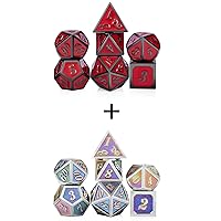 Metal Dice Set D&D,DNDND 2 Pack Metallic Die with Gife Metal Case for Drungeons and Dragons (Red and Rainbow)