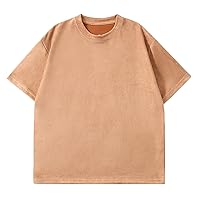 Mens T Shirts Summer Short Sleeve Round Neck Pullover Tops Fashion Basic Solid Color Suede Loose Comfy Tees for Men